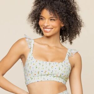 POPFLEX Floral Print Bra with Ruffle Straps